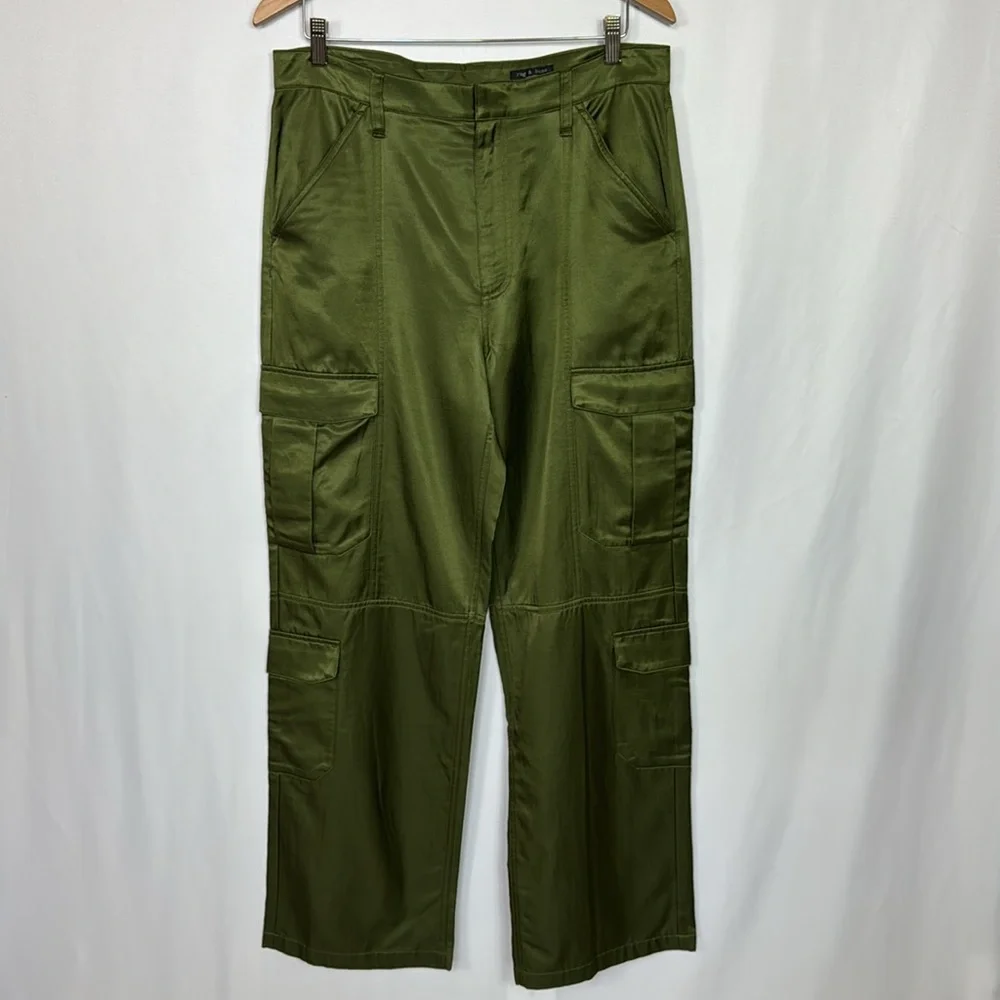 Rag & Bone Cailyn Japanese Satin Cargo Pants‎ Size 30 Army Green - Picture 5 of 16
